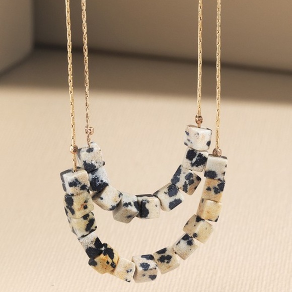 Jewelry - SOLD OUT Dalmatian Cube Natural Stone Double Layer Necklace